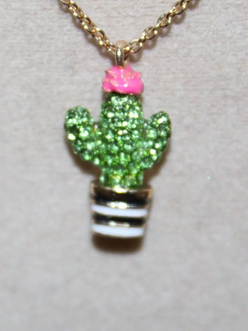 NWT Kate Spade Scenic Route Gold Plated Pave Cactus Necklace & Stud Earrings Set